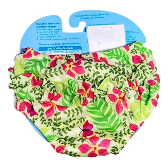 I-Play Reusable Absorbent Swimsuit Diaper - 6 Months - Green with Flowers - NWT - Picture 2 of 5